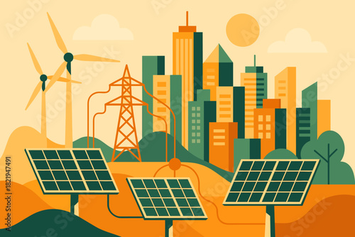 Colors icon grids eco labels geometric energy vector full cityscape punctuation letters