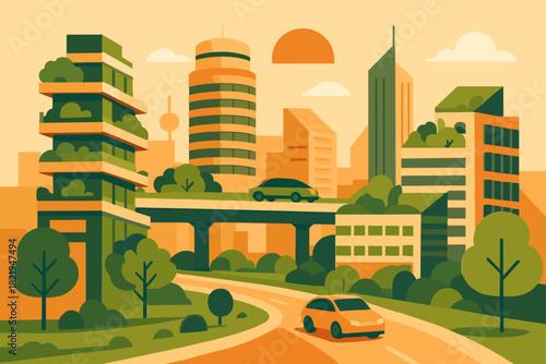 Icon cohesive text no vector landscape negative urban modern futuristic labels speech