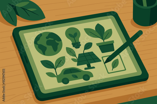 Vector desk digital eco marks flat cohesive numbers art icon no modern