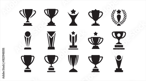 Collection of trophy silhouettes with stars, laurels, and award icons for success and celebration themes