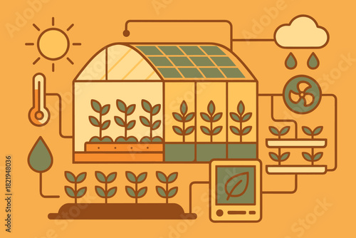 Futuristic text marks icon greenhouse illustration innovation vector control captions flat no