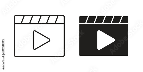 Video icon flat vector illustration. Black Thin Line Icon Emblem Concept