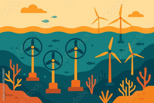 Energy numbers vector marks renewable letters ocean modern structures emojis text icon