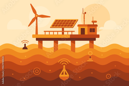 Energy illustration sensors labels platform speech marks letters icon vector ocean full