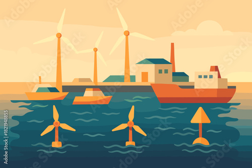 Friendly labels ocean flat icon eco port captions vector no text numbers