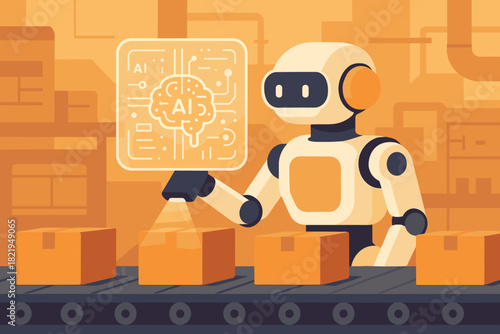 Letters labels glowing icon illustration characters ai no vector style automation manufacturing