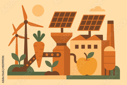 Characters captions production no clean any icon sustainable factory food cyrillic vector