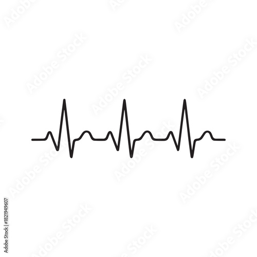 Simple black electrocardiogram waveform against a white background representing a heartbeat