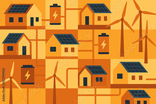 Modern no captions colors warm renewable vector energy grids turbines bubbles icon