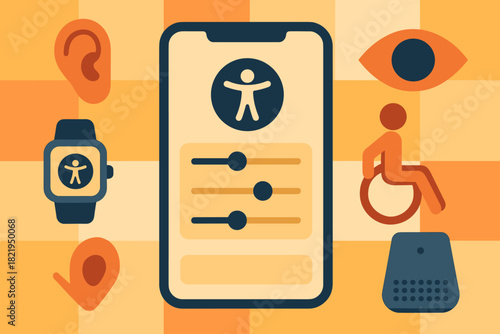 Vector icon accessibility illustration modern captions inclusive tech typography ecosystem no