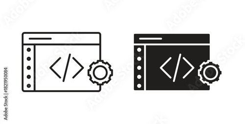 Web development icon flat vector illustration. Black Thin Line Icon Emblem Concept