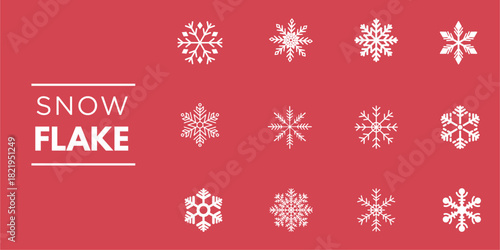 Download Snowflake Vector Icons - Winter Christmas Holiday Snow Crystal Design Set Red White Festive Xmas Pattern Geometric Frost Seasonal Decoration Template Instant Digital Purchase Collection Buy