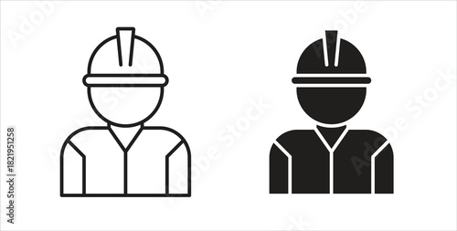 Worker icon flat vector illustration. Black Thin Line Icon Emblem Concept