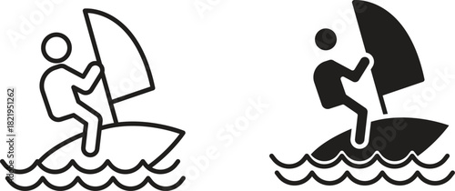 Windsurf icon flat vector illustration. Black Thin Line Icon Emblem Concept