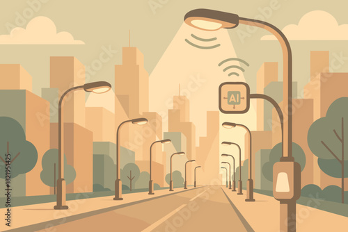 Street cityscape any numbers futuristic vector icon text smart no labels lamps