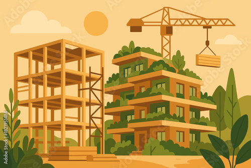 Development friendly residential no bubbles full vector emojis wooden eco text icon