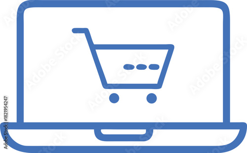 Laptop shopping vector icon laptop outline with cart on display