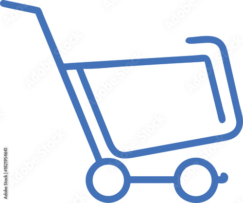 Shopping cart outline icon vector with handle and wheels on white background