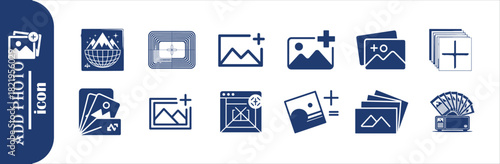 Add photo icons set with various styles showcasing image adding functionalities for web and mobile apps