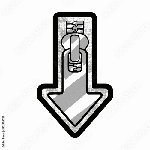 Zipper-style downward arrow icon representing unlocking, access, and opening pathways with creative flair