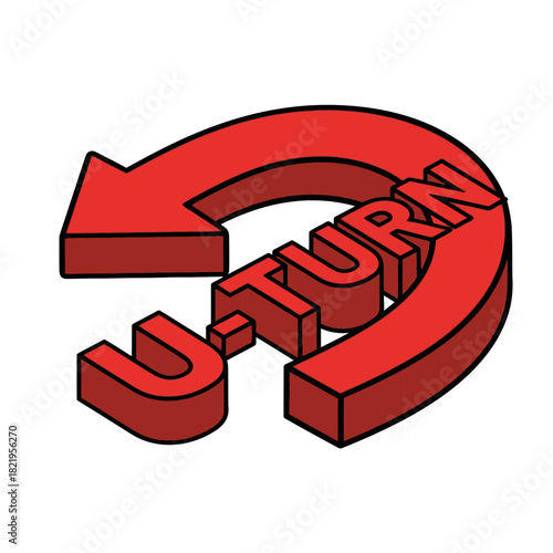 Bold red U-turn arrow graphic illustrating change of direction, reversal of decisions, and transformation