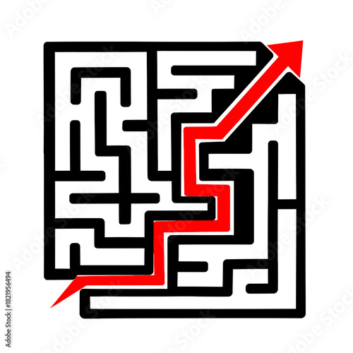 Complex maze arrow graphic representing problem-solving, strategic thinking, and intelligent decision direction