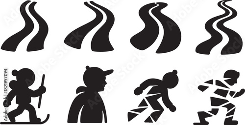 Four Abstract Roads and Four Fragmented Human Figures path journey