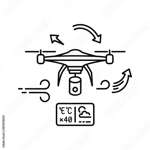 Drone flight weather conditions monitoring system outline icon