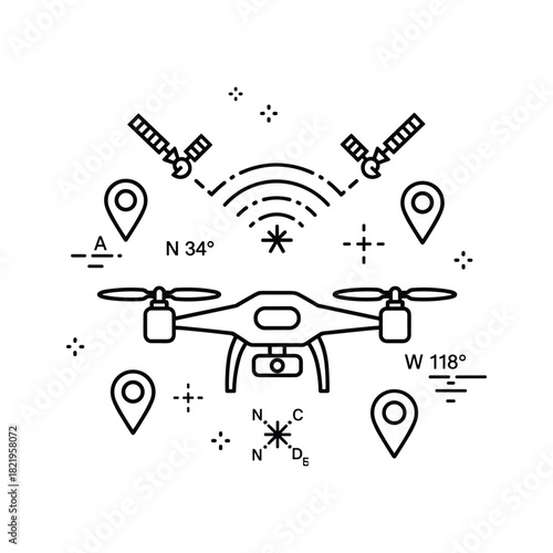 Unmanned aerial vehicle utilizing satellite mapping and navigation.