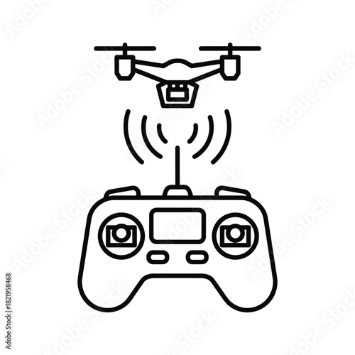 Drone remotely controlled icon showing wireless signal transmission