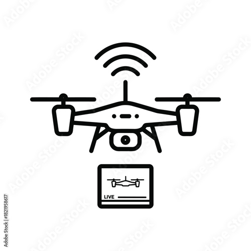 Drone live streaming video feed with wireless signal transmission.