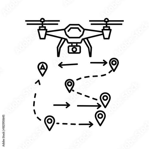 Drone autonomous navigation with flight path and location pins