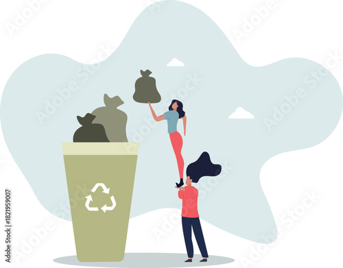 Character sorting the garbage. Plastic pollution problem concept.life and employment of people.