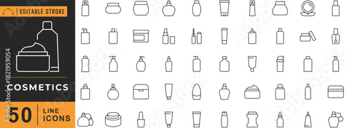 Cosmetics line icon set. Editable stroke. Vector illustration.
