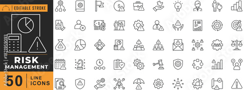 Risk Management line icon set. Editable stroke. Vector illustration.