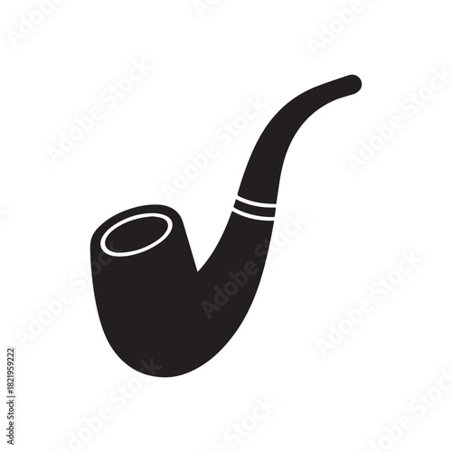 Classic silhouette of a smoking pipe with a curved stem and decorative bands