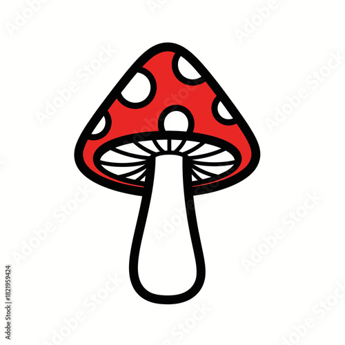 Cute red mushroom illustration with white spots, perfect for nature, fantasy, fairy-tale themed designs and playful stock projects