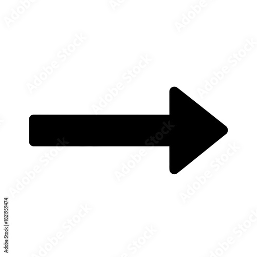Bold black right-pointing arrow icon symbolizing direction, movement and navigation for modern UI, apps and infographic elements