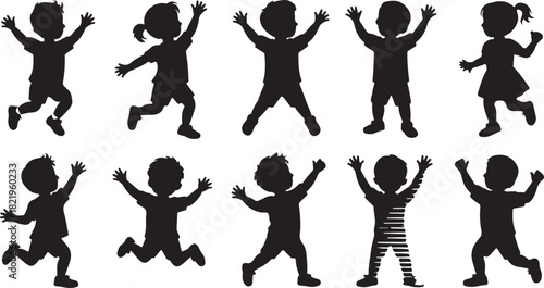 Silhouettes of Children in Joyful Poses and Actions kids boys