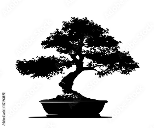 Elegant Bonsai: Timeless Beauty Black White | Clean, isolated vector art for creative projects.