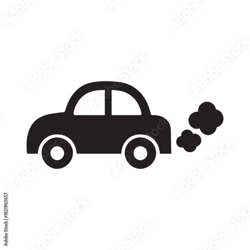 Silhouette of a car emitting a cloud of exhaust fumes from its rear