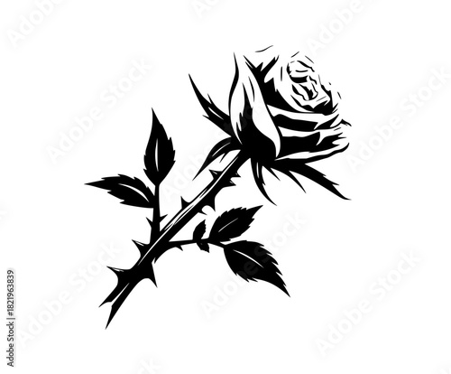 Elegant Rose Tattoo Design - Black White | Clean, isolated vector art for creative projects.