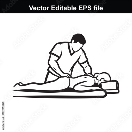 Illustration of a person receiving a back massage from a therapist on a massage table, isolated on white background