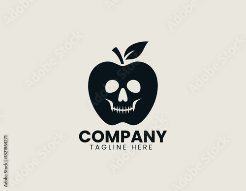 Apple shaped skull design blending fruit silhouette with edgy graphic style in bold black vector