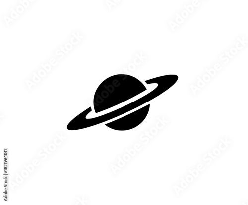 Interstellar Odyssey: Saturn Planet Flat Vector Icon Black White | Clean, isolated vector art for creative projects.