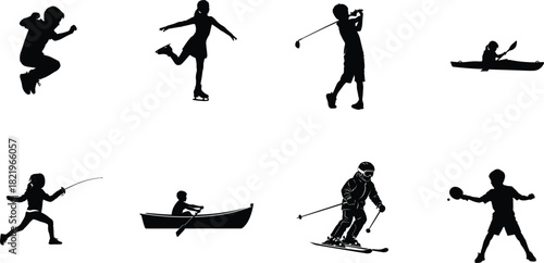 Silhouette collection of various sports activities on a white background