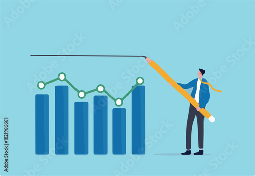 Set expectation or KPI, key performance indicator for improvement or work success, growth or growing business, hope or opportunity to success concept, businessman draw expectation line on KPI graph.