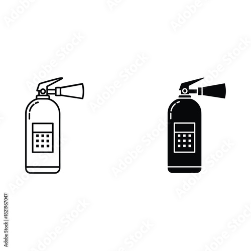 Two fire extinguishers one outline one solid black icon set
