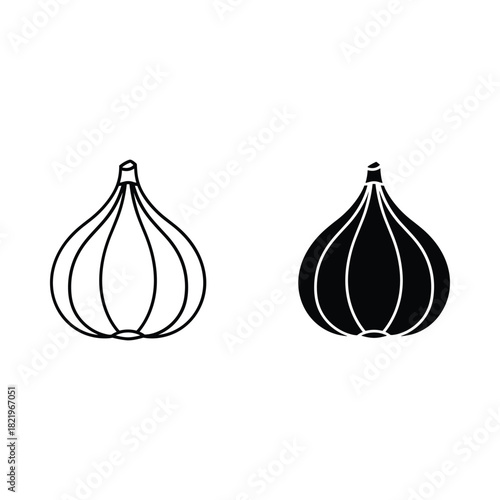 Simple outline and solid silhouette of a fig fruit