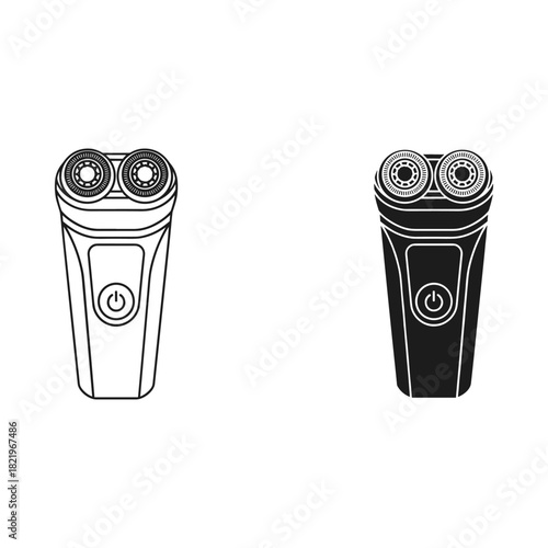 Two electric shavers one in outline and one in solid black